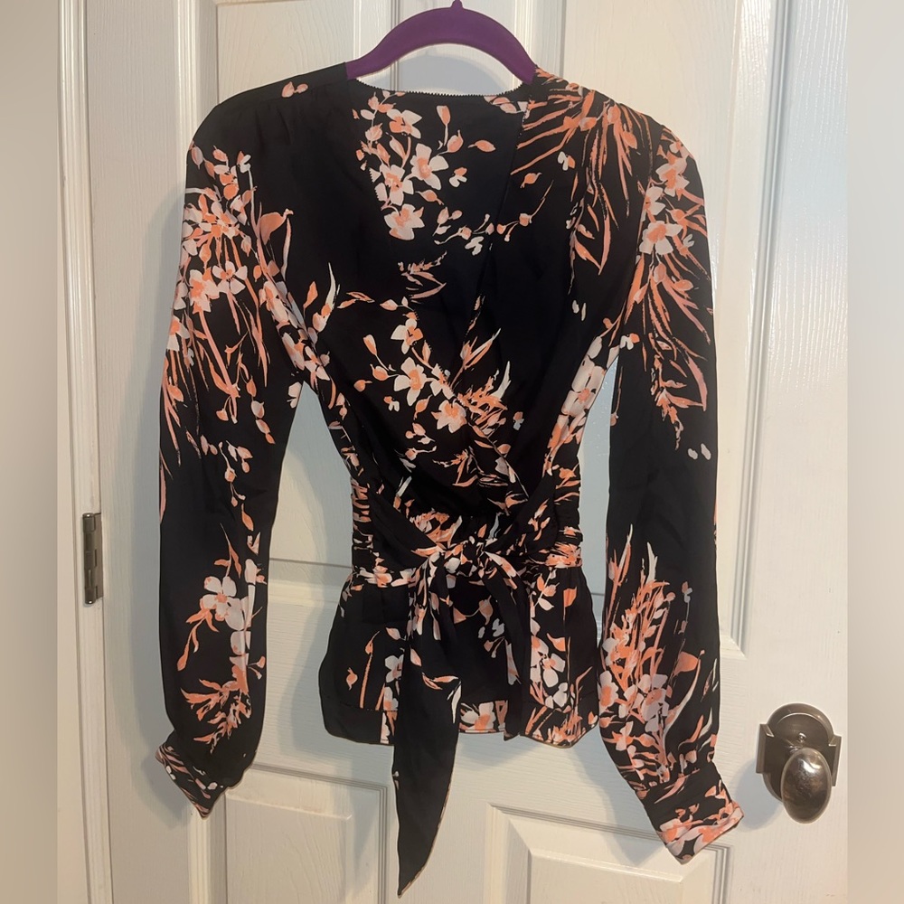 joie black & coral floral wrap blouse